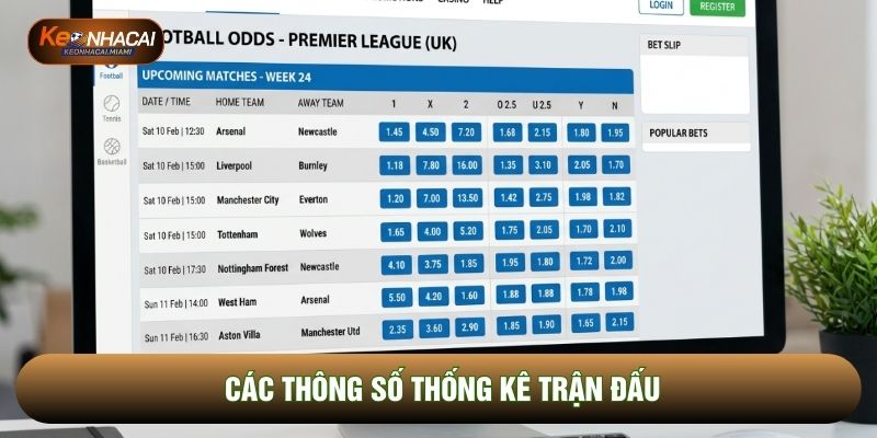 Các thông số thống kê trận đấu